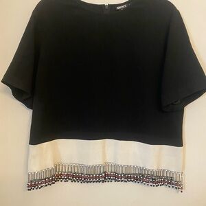 DKNY Black and White Blouse with Beaded Hem